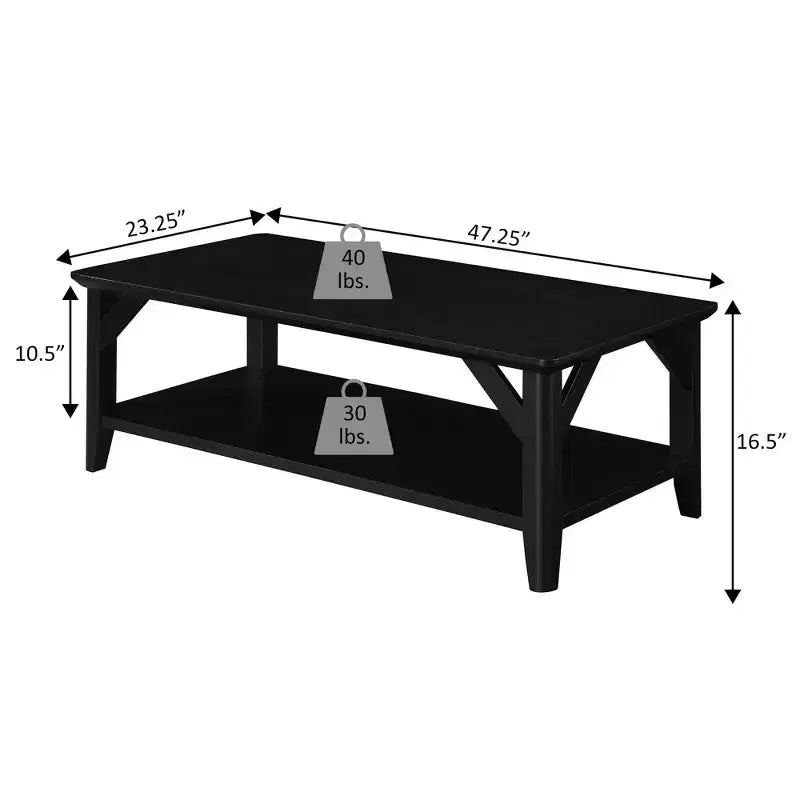 Table basse rectangulaire Winston avec étagère - Noire