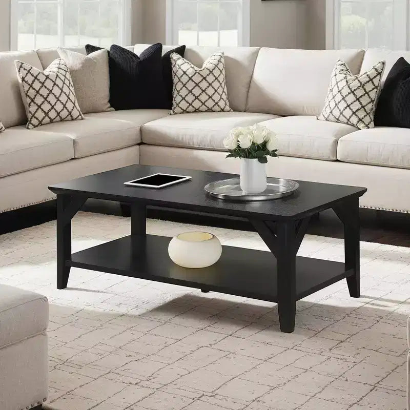 Table basse rectangulaire Winston avec étagère - Noire