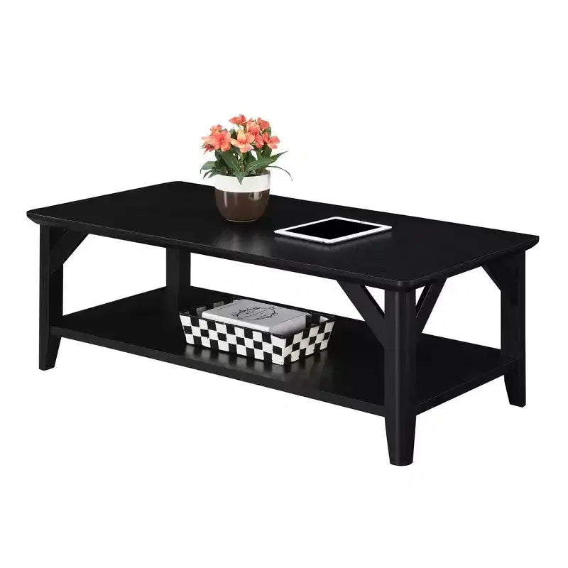 Table basse rectangulaire Winston avec étagère - Noire