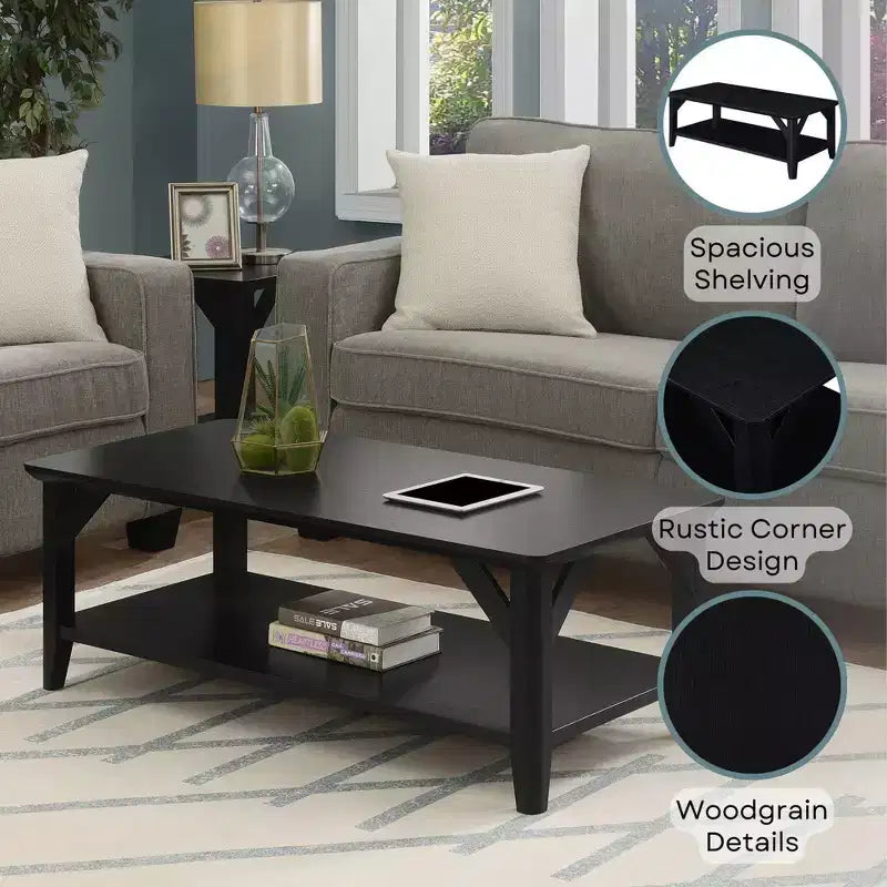 Table basse rectangulaire Winston avec étagère - Noire