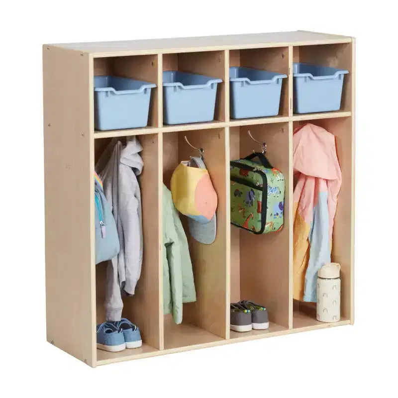 Vestiaire 4 sections pour enfants avec rangements intégrés