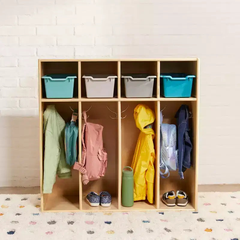 Vestiaire 4 sections pour enfants avec rangements intégrés