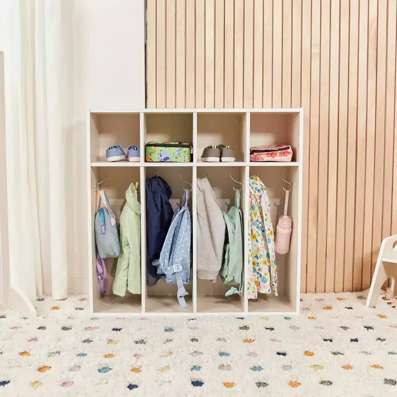 Vestiaire 4 sections pour enfants avec rangements intégrés