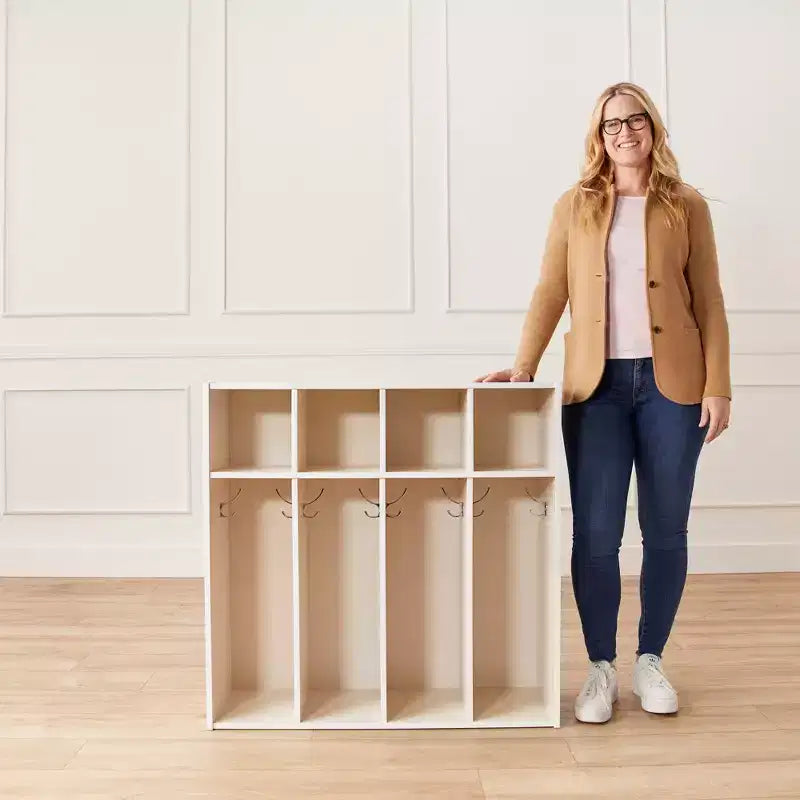 Vestiaire 4 sections pour enfants avec rangements intégrés