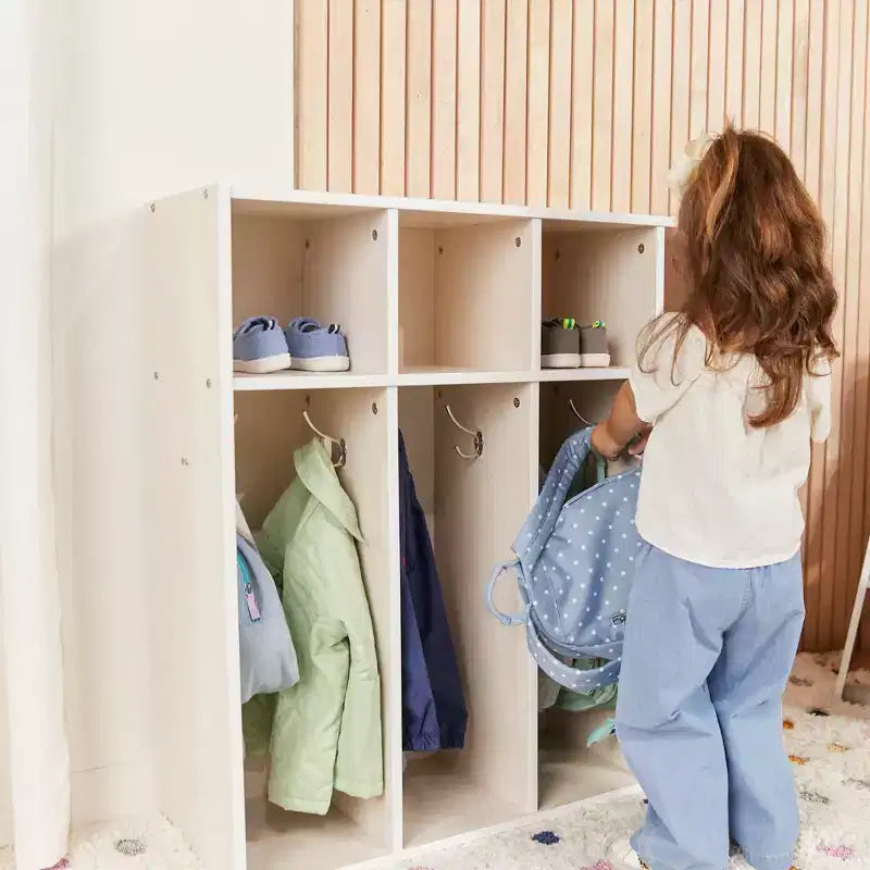 Vestiaire 4 sections pour enfants avec rangements intégrés