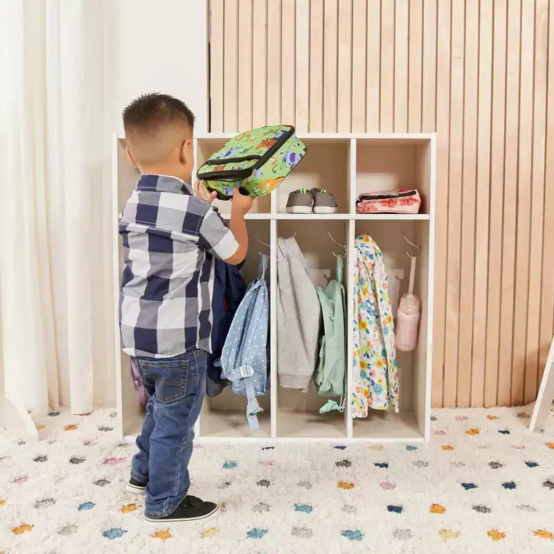 Vestiaire 4 sections pour enfants avec rangements intégrés