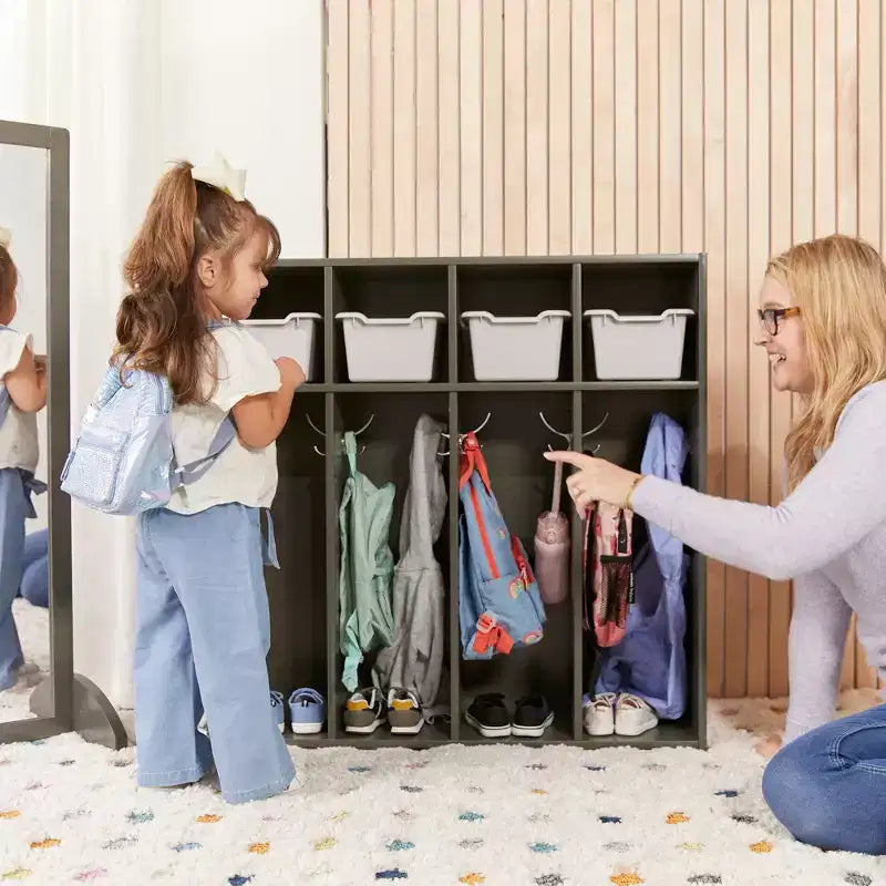 Vestiaire 4 sections pour enfants avec rangements intégrés