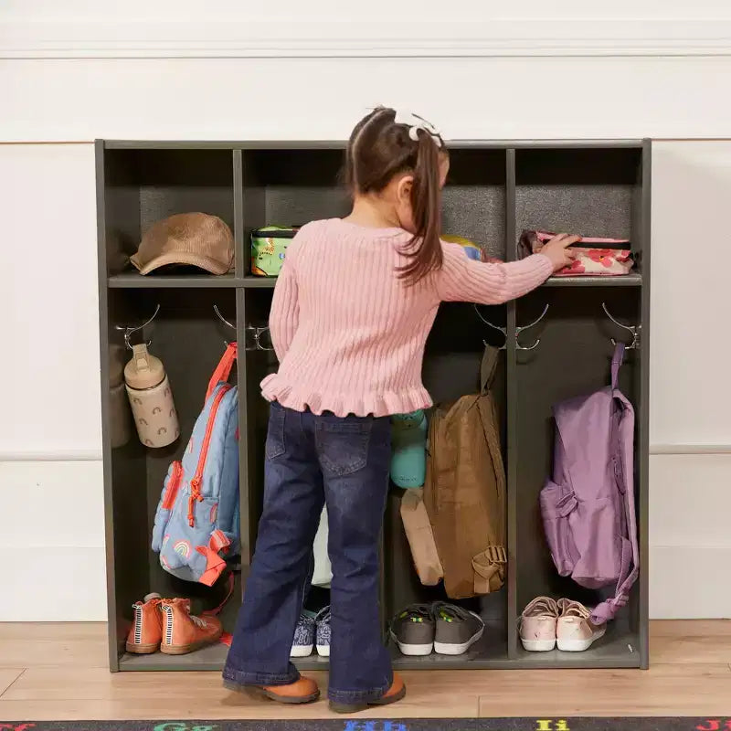 Vestiaire 4 sections pour enfants avec rangements intégrés