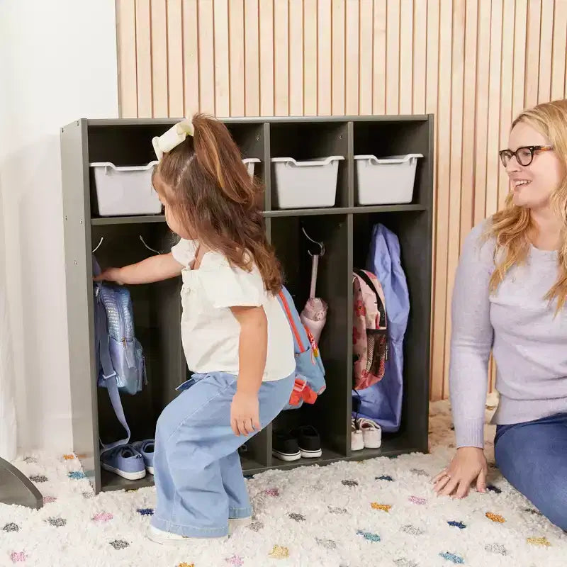 Vestiaire 4 sections pour enfants avec rangements intégrés