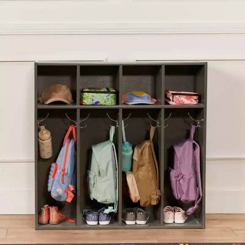 Vestiaire 4 sections pour enfants avec rangements intégrés