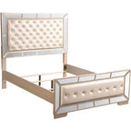 Lit à panneaux Queen Hollywood Hills - Capitonnage diamant, accents miroirs