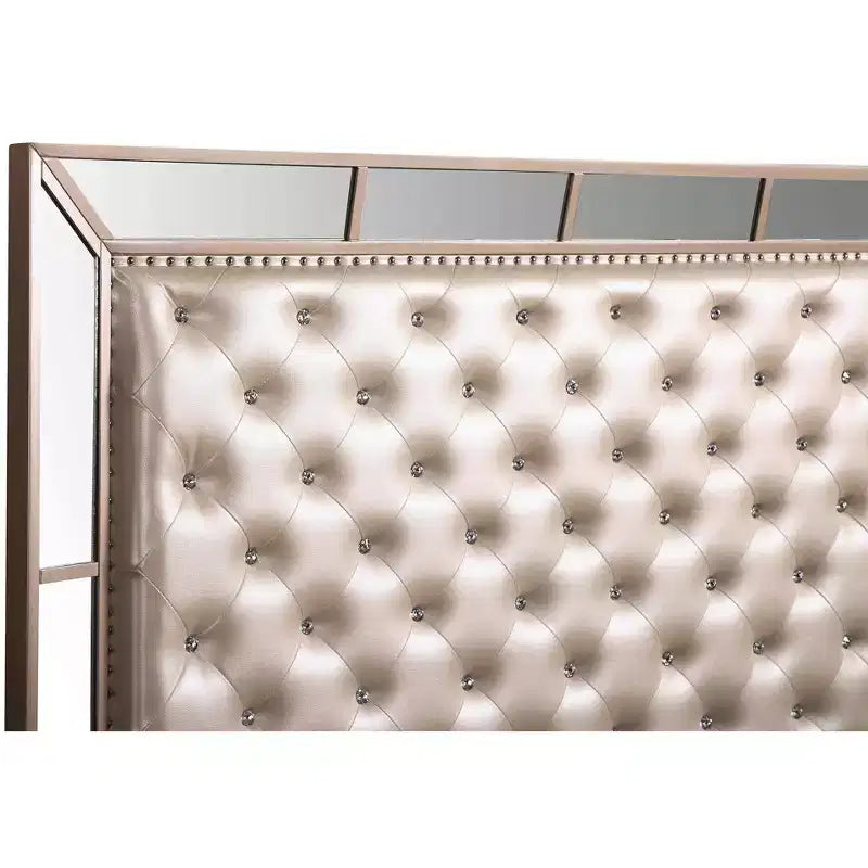 Lit à panneaux Queen Hollywood Hills - Capitonnage diamant, accents miroirs