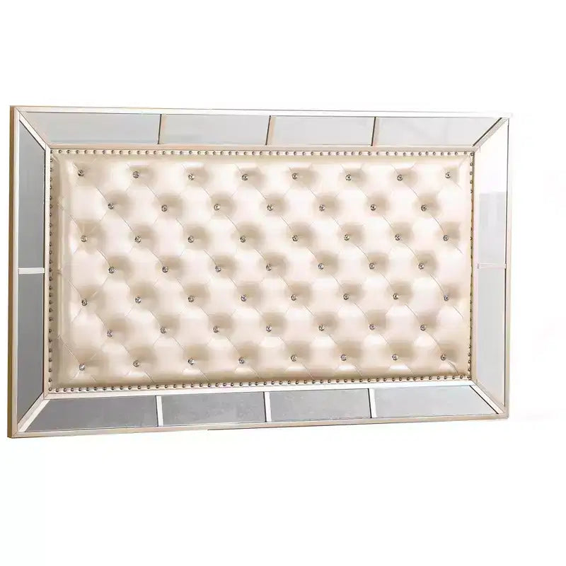 Lit à panneaux Queen Hollywood Hills - Capitonnage diamant, accents miroirs