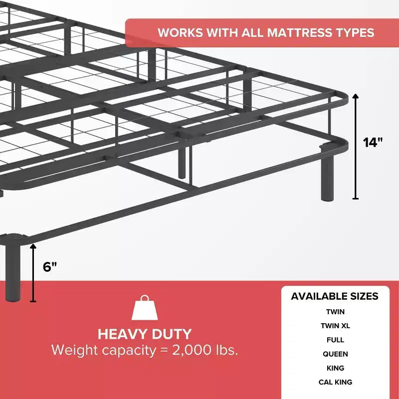 Sommier pliant avec pieds attachables - Capacité de 900 kg