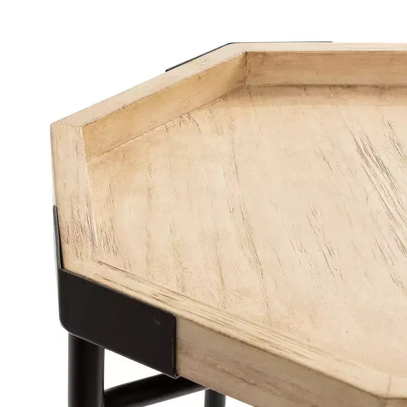 Table d'appoint octogonale Occonor - Plateau en bois et base en métal noir
