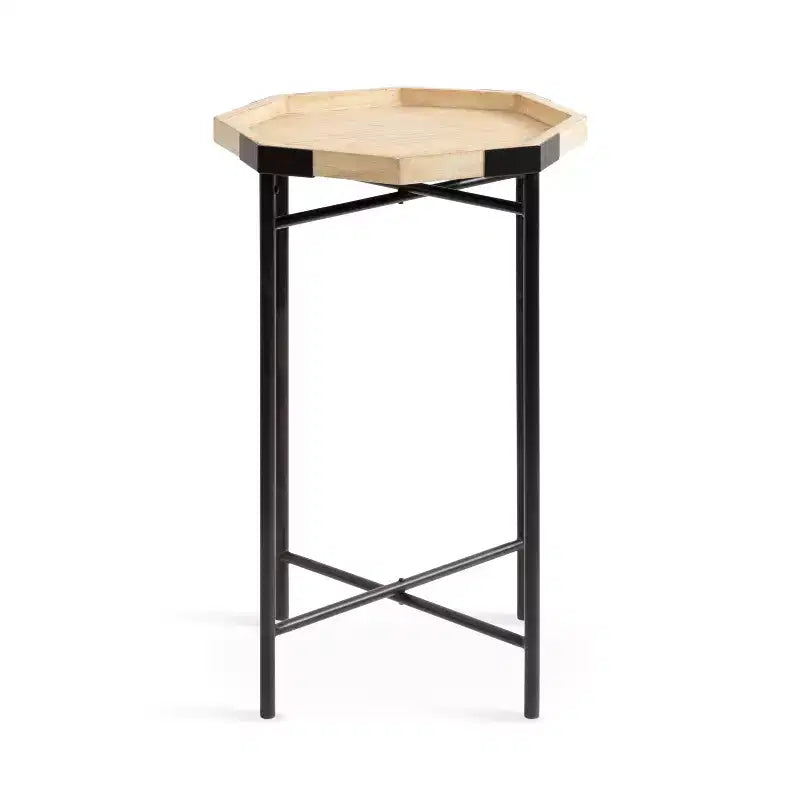 Table d'appoint octogonale Occonor - Plateau en bois et base en métal noir