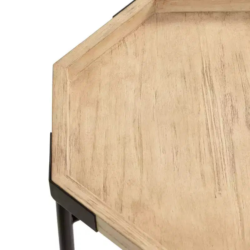 Table d'appoint octogonale Occonor - Plateau en bois et base en métal noir