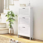 Meuble à chaussures étroit avec 3 tiroirs basculants et portes persiennes - Blanc