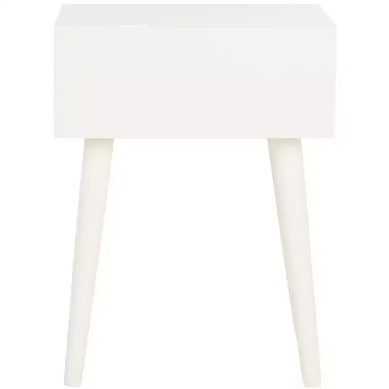 Table d'appoint à un tiroir Lyle - Blanc vintage, pieds évasés