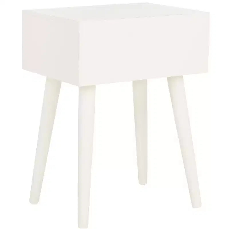 Table d'appoint à un tiroir Lyle - Blanc vintage, pieds évasés