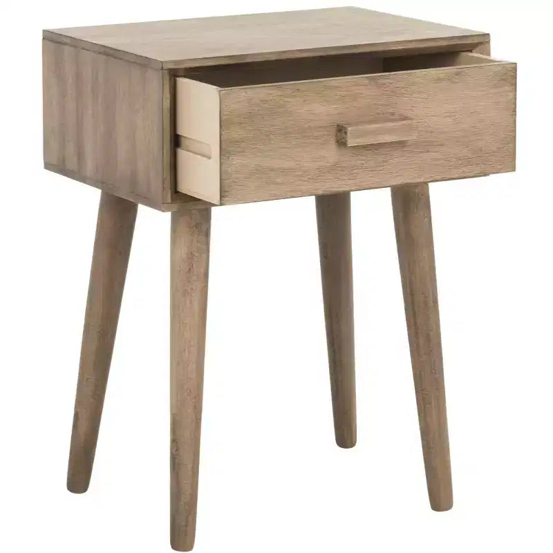 Table d'appoint à un tiroir Lyle - Blanc vintage, pieds évasés
