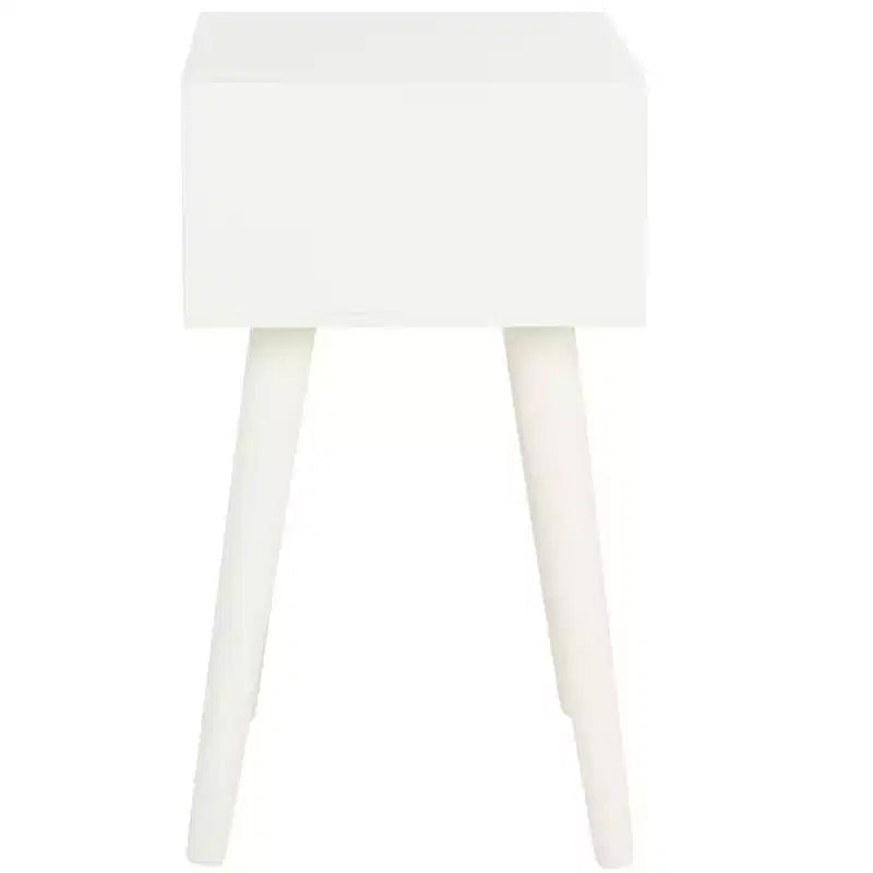 Table d'appoint à un tiroir Lyle - Blanc vintage, pieds évasés