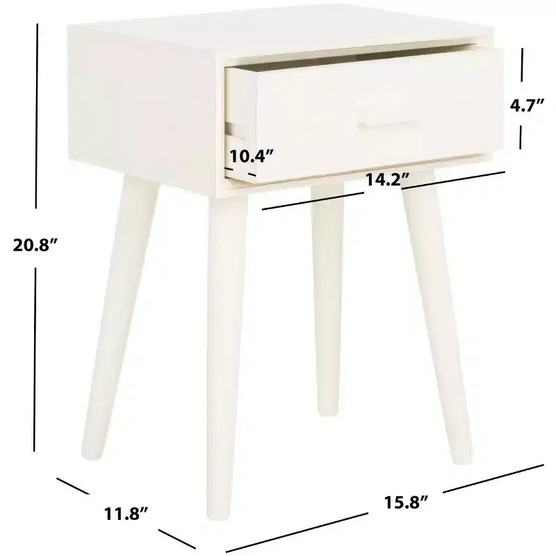 Table d'appoint à un tiroir Lyle - Blanc vintage, pieds évasés