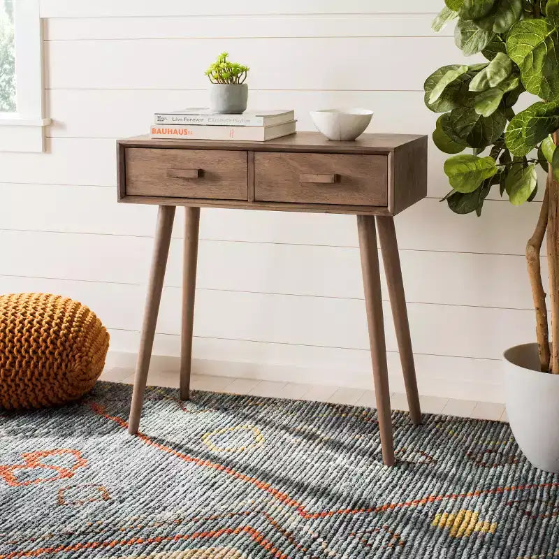 Console 2 tiroirs Dean - Blanc vieilli, Pin et MDF