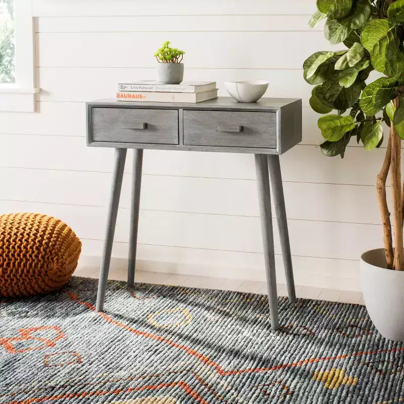Console 2 tiroirs Dean - Blanc vieilli, Pin et MDF