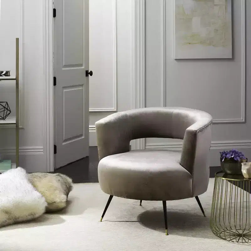 Fauteuil d'appoint sans accoudoirs Manet - Noisette, revêtement en polyester