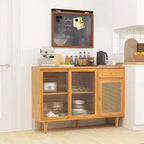Bahut Buffet en Bambou Rotin avec Portes Coulissantes