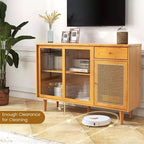 Bahut Buffet en Bambou Rotin avec Portes Coulissantes