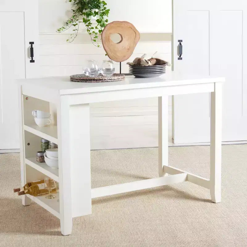 Table haute rectangulaire Aero - Blanche, 3 places, Bois d'hévéa