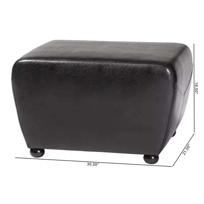 Pouffe ottoman en similicuir intégral avec côtés arrondis – Assise rembourrée
