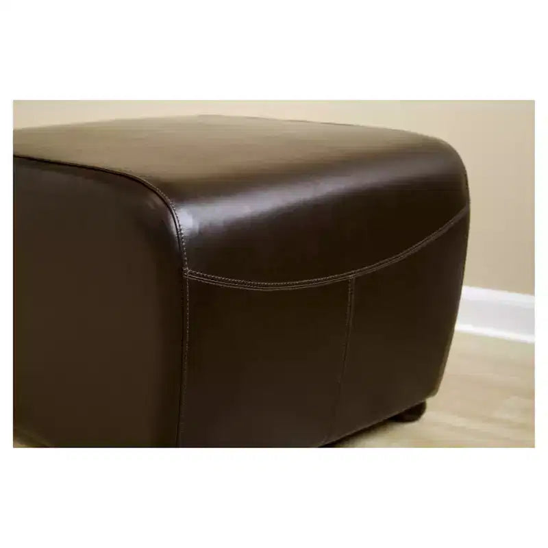 Pouffe ottoman en similicuir intégral avec côtés arrondis – Assise rembourrée