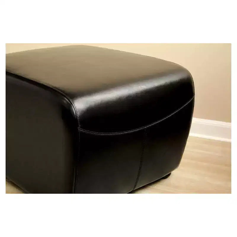 Pouffe ottoman en similicuir intégral avec côtés arrondis – Assise rembourrée