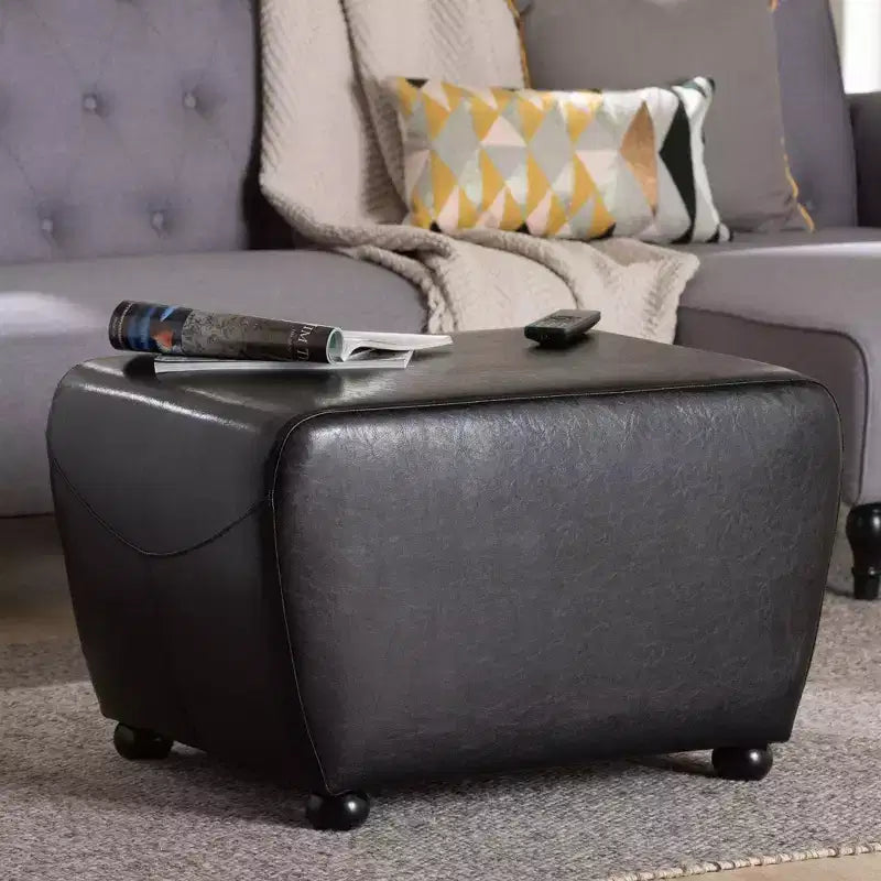 Pouffe ottoman en similicuir intégral avec côtés arrondis – Assise rembourrée