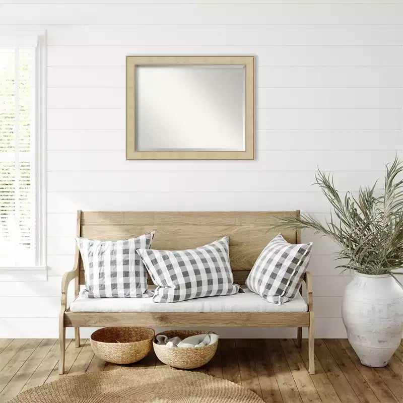 Miroir mural biseauté encadré, couleur miel et argent classique