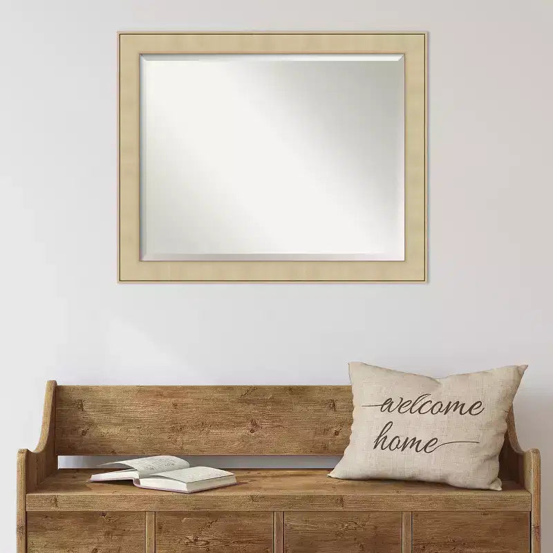 Miroir mural biseauté encadré, couleur miel et argent classique