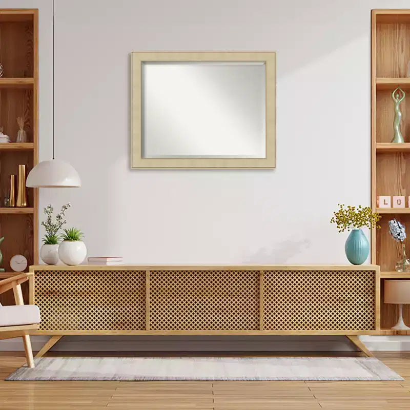 Miroir mural biseauté encadré, couleur miel et argent classique