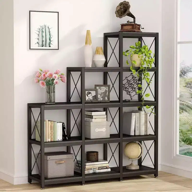 Étagère d'angle échelle 12 tablettes - Métal et bois