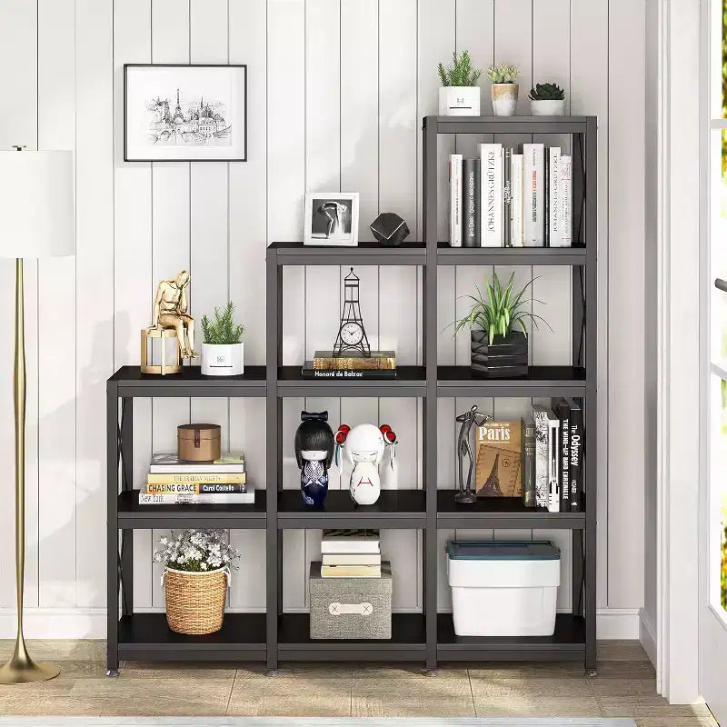 Étagère d'angle échelle 12 tablettes - Métal et bois