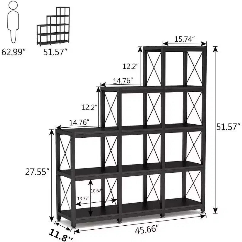 Étagère d'angle échelle 12 tablettes - Métal et bois