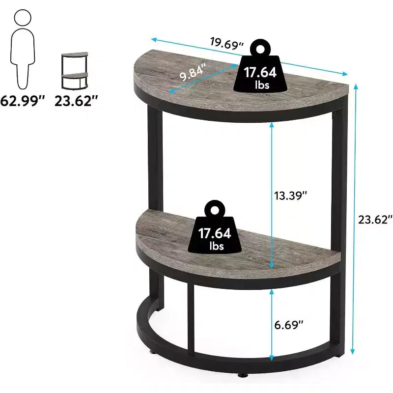 Table d'appoint demi-cercle à 2 niveaux - Cadre en métal