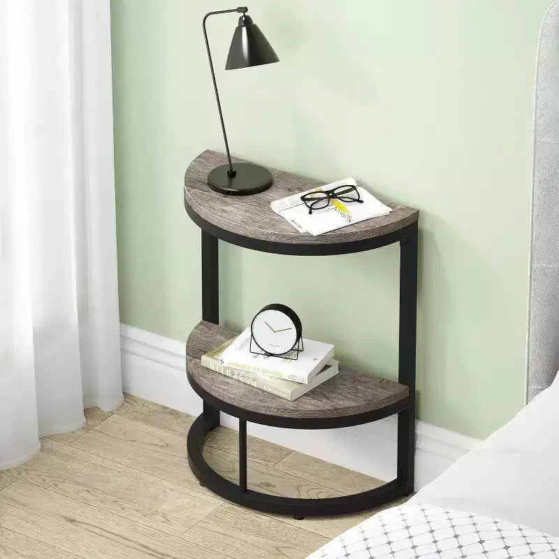 Table d'appoint demi-cercle à 2 niveaux - Cadre en métal