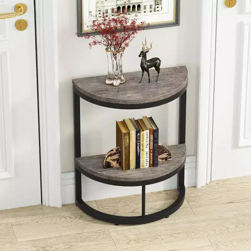 Table d'appoint demi-cercle à 2 niveaux - Cadre en métal