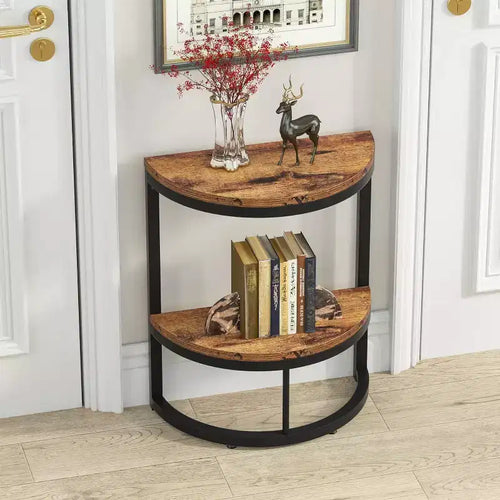 Table d'appoint demi-cercle à 2 niveaux - Cadre en métal