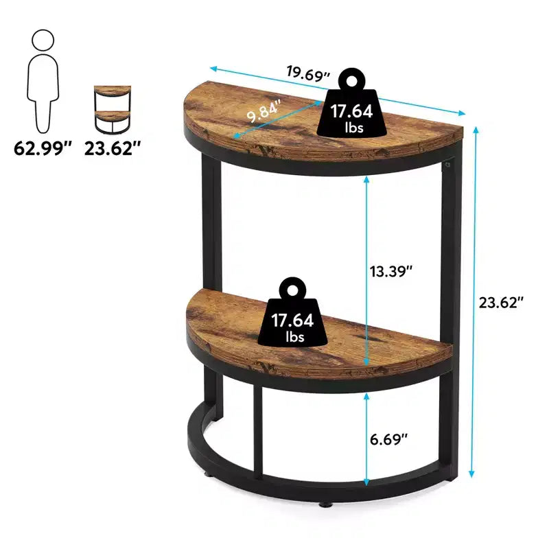 Table d'appoint demi-cercle à 2 niveaux - Cadre en métal