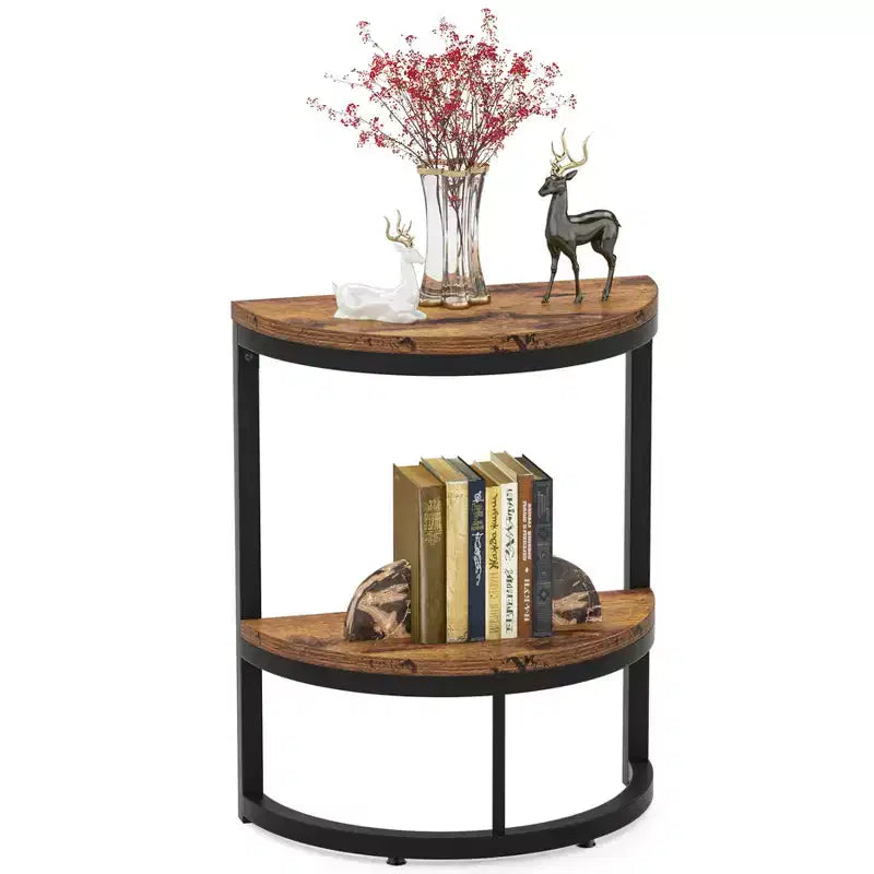 Table d'appoint demi-cercle à 2 niveaux - Cadre en métal