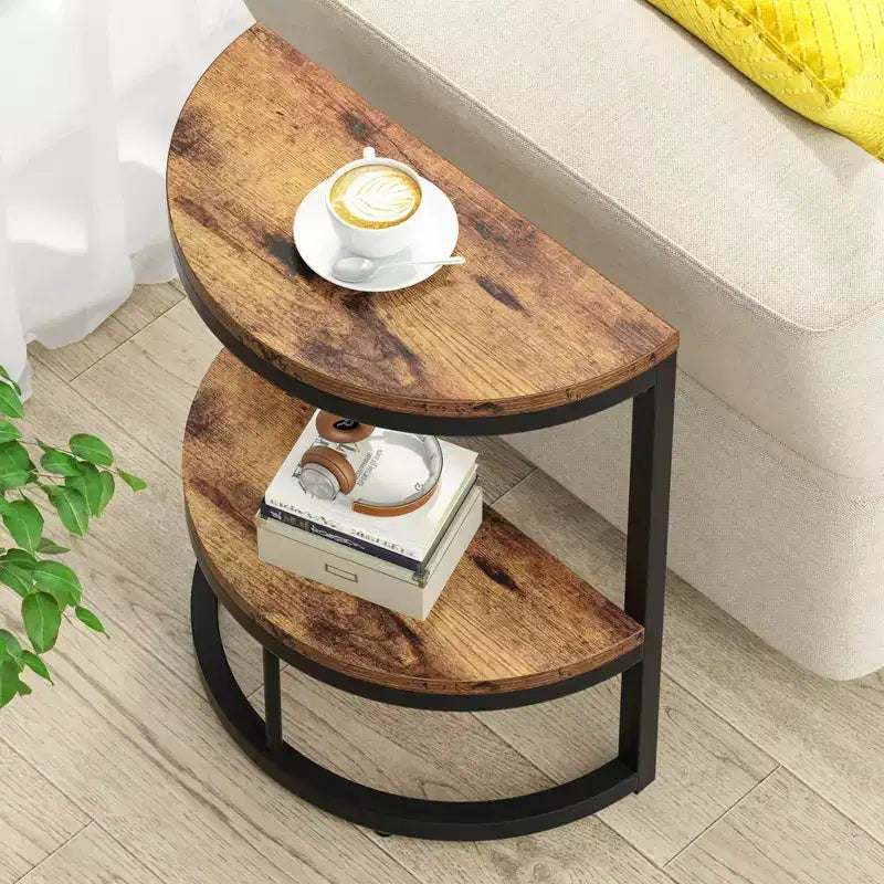 Table d'appoint demi-cercle à 2 niveaux - Cadre en métal